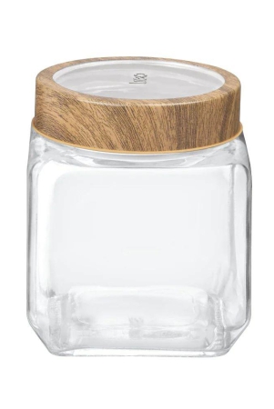 Treo Woody Cube Storage Glass Jar | Transparent | 1 Pc