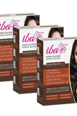 Iba Hair Colour - Dark Brown, 70g (Pack of 3) | 100% Pure Henna Based Powder Sachet | Naturally Coloured Hair & Long Lasting | Conditioning | Reduced Hair fall & Hair Damage | Shine & Nourish Hair | Paraben, Chemical, Ammonia & Sulphate Free Formula