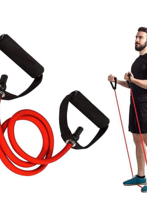 professional-single-toning-tube-exercise-band-resistance-band-exerciser-cord-with-comfort-handles-latex-tube-home-workout-accessories-for-men-and-women-red