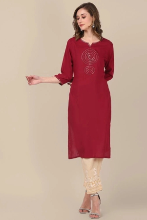 rangita-women-rayon-maroon-yoke-embroidered-calf-length-straight-kurti-none