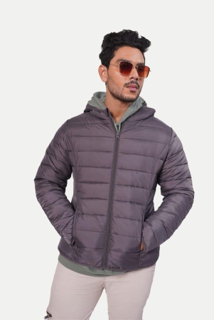 Men Classic Violet puffed quilted Jacket with side pockets and hoodie