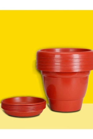 10Club Red Plastic Flower Pot ( Pack of 5 ) - Red