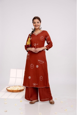 womens-rust-rayon-kurta-palazzo-set-l-rust