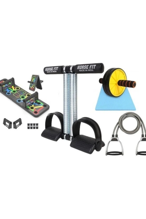 horse-fit-double-spring-tummy-trimmer-double-wheel-ab-roller-push-up-board-and-double-toning-resistance-tube-home-gym-exercise-equipment-for-men-women-best-fitness-combo-multi-color