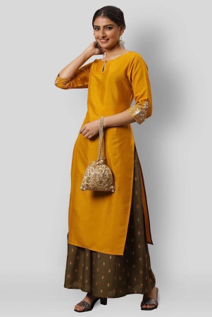 Janasya - Yellow Silk Womens Straight Kurti - XL