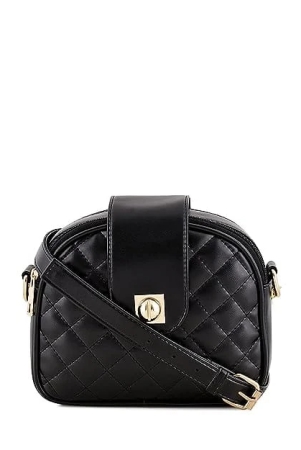 Lychee bags Women Pu Quilted black Sling Bag