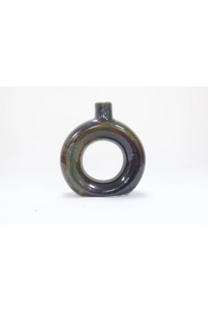 khurja-pottery-flower-vase-ring-shape-plain-green-colour-size-8-inches