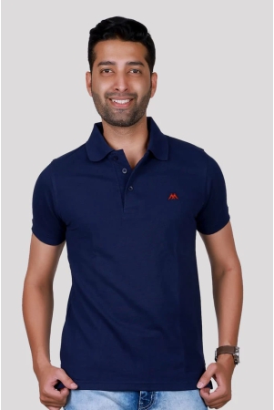 Solid Men Polo Neck Navy Blue T-Shirt