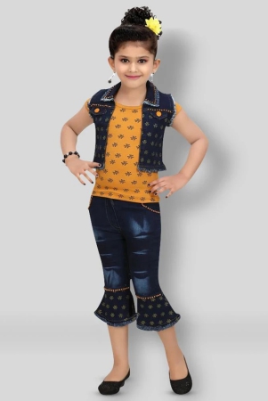 arshia-fashions-yellow-denim-girls-top-with-jacket-with-capris-pack-of-1-none