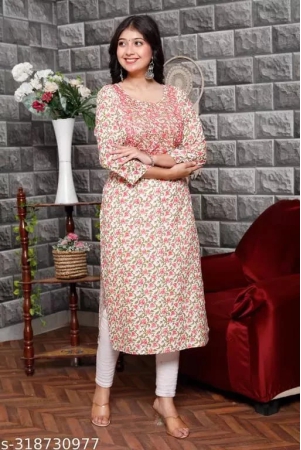 STRIGHT KURTI WITH FRONT EMBRODERY PINK