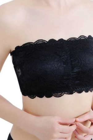 Women’s/Girl’s Lace Net Tube Bra Strapless Padded Seamless Hook Closure Bra - Black