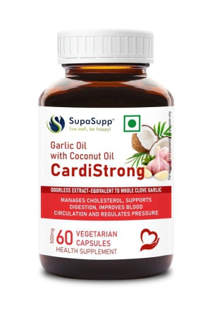 Sri Sri Tattva SupaSupp Garlic Oil With Coconut Oil, CardiStrong | Manages Cholesterol, Supports Digestion, Improves Blood Circulation And Regulates Pressure | Health Supplement | 60 Veg Cap, 500mg