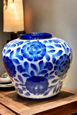 Blue Pottery Flower Vase - 8 inches