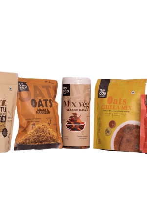 combo-of-5-oats-chilla-premix-200-gm-1-mix-veg-classi-masala-chips-box-150-gm-1-sattu-vanilla-shake-220-gm-1-tomato-chutney-instant-mix-50-gm-1-oats-namkeen-50-gm-1