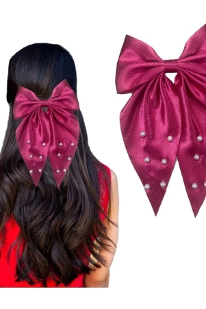 lykaa-large-satin-hair-bow-with-pearls-longtail-clips-hair-accessories-for-women-1-pcs-multicolor-magenta