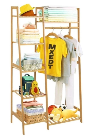 house-of-quirk-bamboo-wood-garment-rack-clothing-rack-with-5-tiers-storage-shelf-corner-clothes-hanging-rack-ladder-design80cm-width