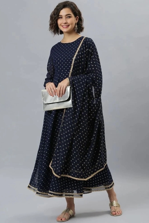 janasya-georgette-printed-flared-womens-kurti-with-dupatta-navy-blue-pack-of-1-none