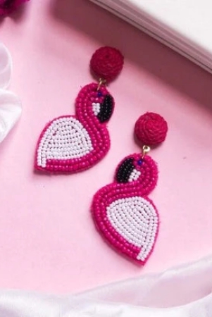 flamingo-bird-beaded-earrings