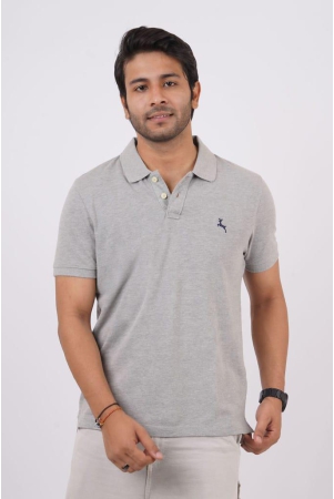 Men's Grey Melange Embroidery Polo T-Shirt