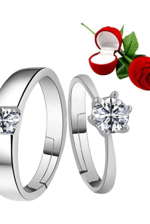 silver-shine-silver-plated-adjustable-couple-ring-with-1-piece-red-rose-gift-box-for-men-and-women-none