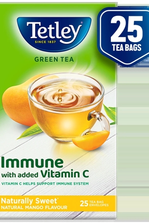 Tetley Natural Mango Immune with Added Vitamin C Green Tea, 25 Bags