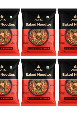 auric-baked-instant-chinese-schezwan-noodles-70g-pack-of-6-baked-not-fried-zero-maida-zero-oil-zero-msg-rich-vegetarian-international-flavour-easy-to-make-millet-noodles-with-50-more-protein