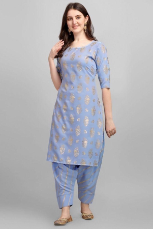 gufrina Rayon Printed Kurti With Salwar Womens Stitched Salwar Suit - Light Blue ( Pack of 1 ) - None