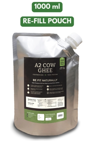 LeOrganics A2 Cow Ghee 1000 Ml | Re-Fill Pack | Curd - Churned | 5 Step Vedic Process | Churning By Bilona Method | Malai Madu Cow - Pure Indian Breed | Free Grazing Cows | GMO Free