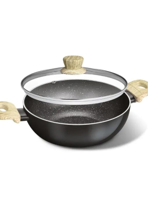 Bergner Bellini Aura Non Stick Kadai with Glass Lid | Gas & Induction Compatible | Black 3.6 Litre