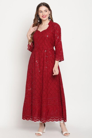 Queenley - Maroon Cotton Womens Flared Kurti - None