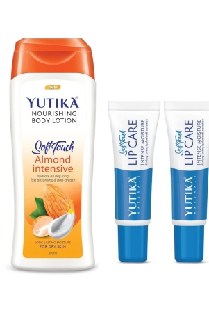 yuthika-almond-body-lotion-300ml-and-lip-care-10gx2pcs-nourishing-body-lotion-and-lip-balm-combo-pack