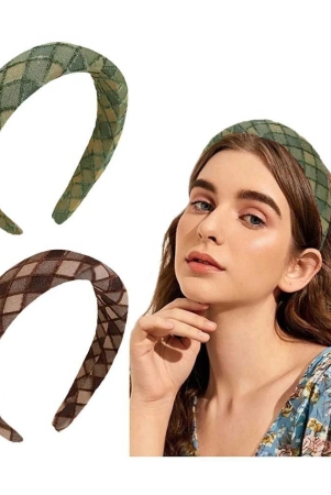 lykaa-padded-boho-headbands-puffy-sponge-thick-check-printed-vintage-hair-accessories-pack-of-2-brown