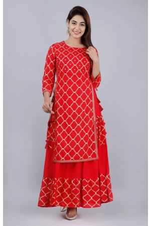 stylish-rayon-double-layer-printed-kurta-for-women-3xl-red