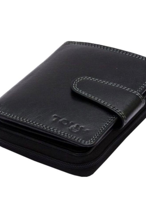 Tough Women Casual Black Genuine Leather Wallet - Regular Size (11 Card Slots) - Black