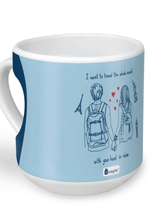 Indigifts Valentine Gift I want to travel Quote Printed Ceramic Coffee Mug (325 ml Capacity) - Valentine Couple Gift, Valentine Gift for Boyfriend Love, Valentine Day Gift, Love Gift for Wife/Husband