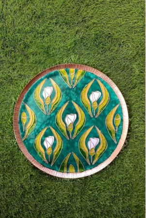 copper-enamel-wall-plate-gardens-of-vishwakarma-greens-wildflower-s-by-ekibeki