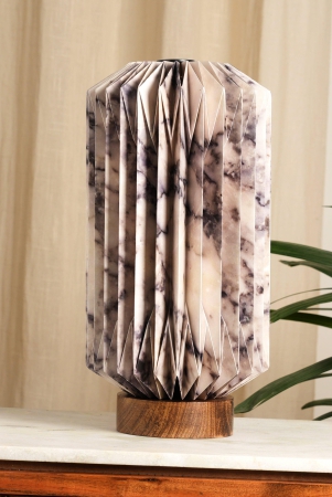 Drum Marble Print Table Lamp - Marble Print Desk Lamp, Origami Bedside Lamp with Mango Wood Base