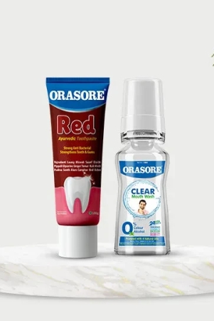 Orasore Red Toothpaste & Mouthwash Duo | 100g Paste with Free Bamboo Toothbrush  | Colorless Clear 100ml Mouthwash | Anti-Sensitivity, Anti-Bacterial, Anti-Oxidant & Anti-Inflammatory | Perfect T