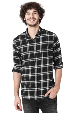 black-off-white-windowpane-check-slim-fit-casual-shirt