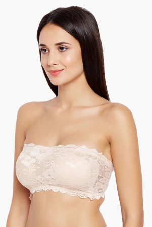 Women’s/Girl’s Lace Net Tube Bra Strapless Padded Seamless Hook Closure Bra - Beige