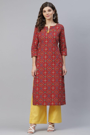 antaran-red-cotton-womens-straight-kurti-pack-of-1-none