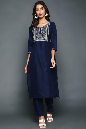 antaran-cotton-blend-embellished-kurti-with-pants-womens-stitched-salwar-suit-navy-pack-of-1-none