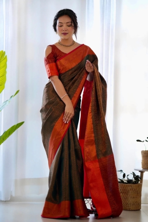 Pure Banarasi Silk Saree Weaved With Copper Zari