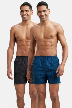 Jockey 8222 Men Super Combed Cotton Woven Checkered Inner Boxers - Seaport Teal & Black (Pack of 2) - None