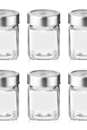 Treo Cube 180 ML Glass Storage Jar with Steel Lid | Transparent | Set of 3 and 6 Pcs