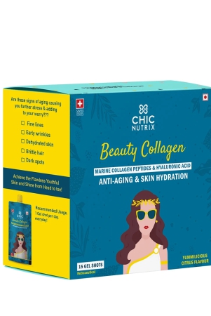 Chicnutrix Beauty Collagen - Japanese Marine Collagen Peptides for Wrinkle-free Skin & Anti-aging - 15 Gel Shots - Citrus Flavour-Chicnutrix Beauty Collagen - Japanese Marine Collagen Peptides fo