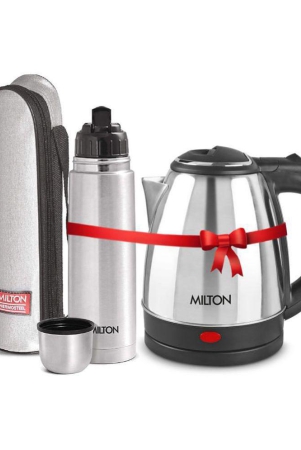 milton-combo-set-go-electro-12-ltrs-electric-kettle-and-flip-lid-1-ltr-silver-thermosteel-hot-or-cold-stainless-steel-water-bottle-with-jacket