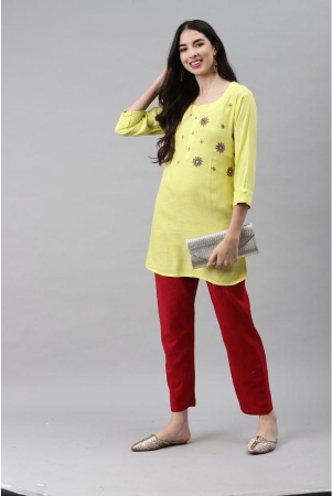 JC4U - Yellow Rayon Womens Straight Kurti - L