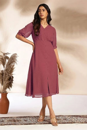 Janasya Chiffon Self Design Midi Womens Fit & Flare Dress - Mauve ( Pack of 1 ) - None