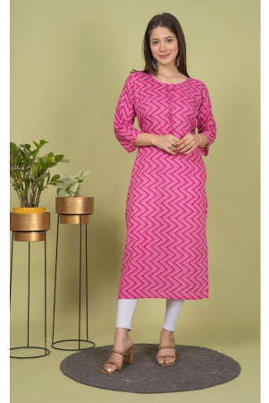 Estela Cotton Blend Printed Straight Womens Kurti - Pink ( Pack of 1 ) - None